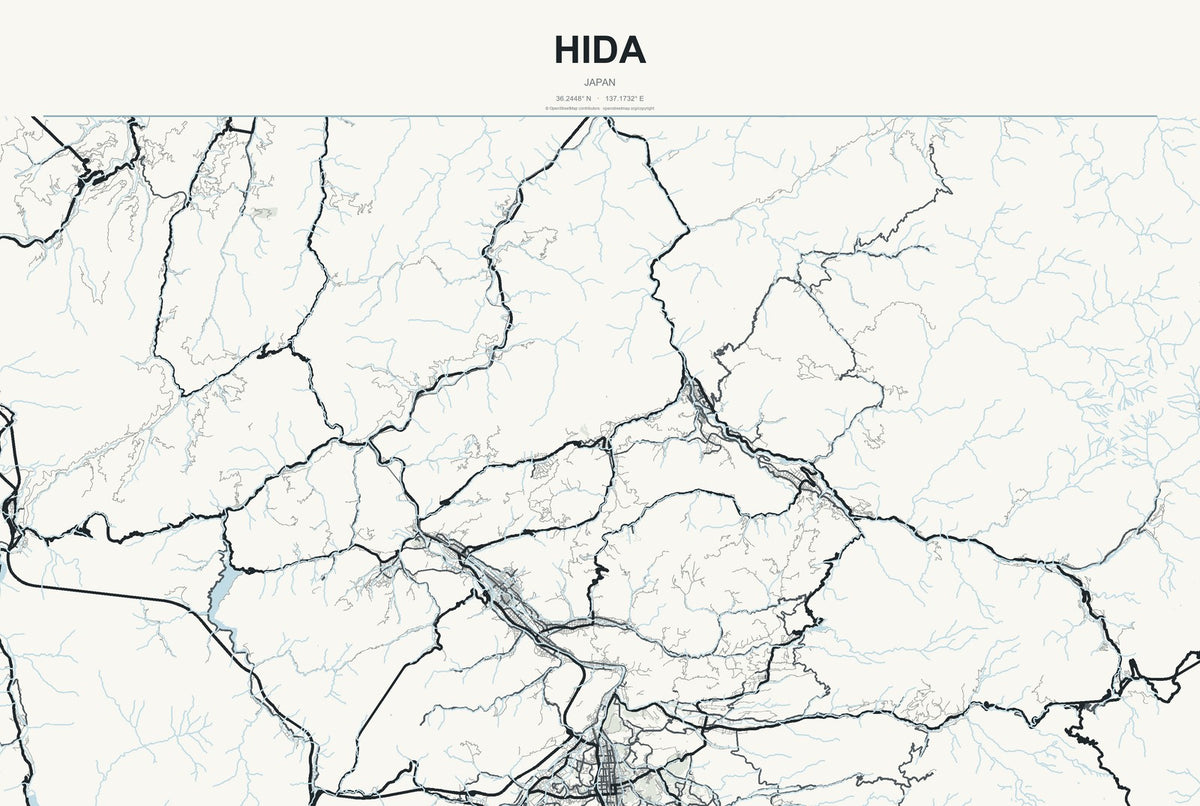 Hida, Japan City Map Aluminum Sign in Headline Atlas style