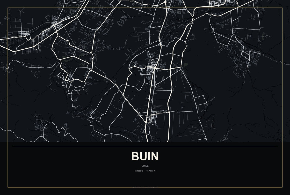 Buin, Chile City Map Aluminum Sign in Metropolitan Noir style