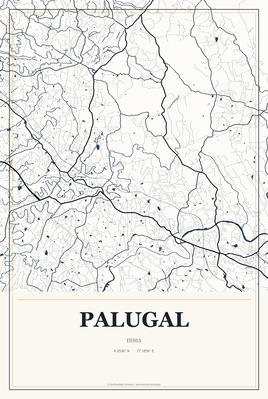 Palugal, India City Map Aluminum Sign in Citrine Modern style