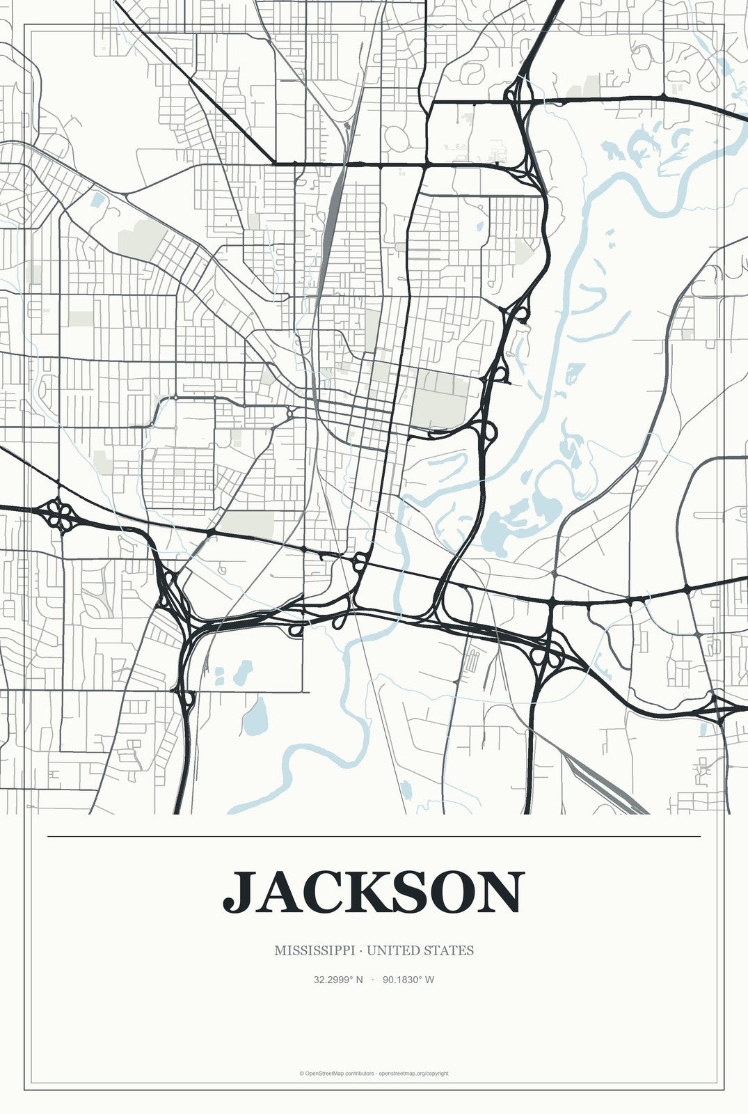 Jackson, Mississippi City Map Aluminum Sign in Gallery Air style