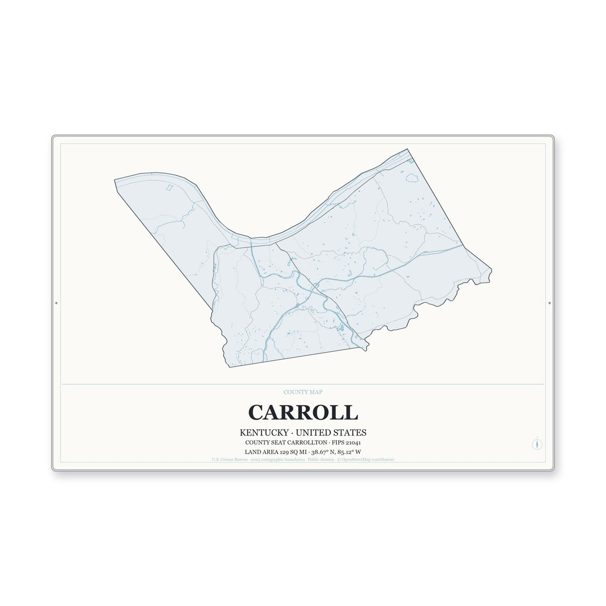 Carroll County, Kentucky Map Aluminum Sign in Gallery Air style