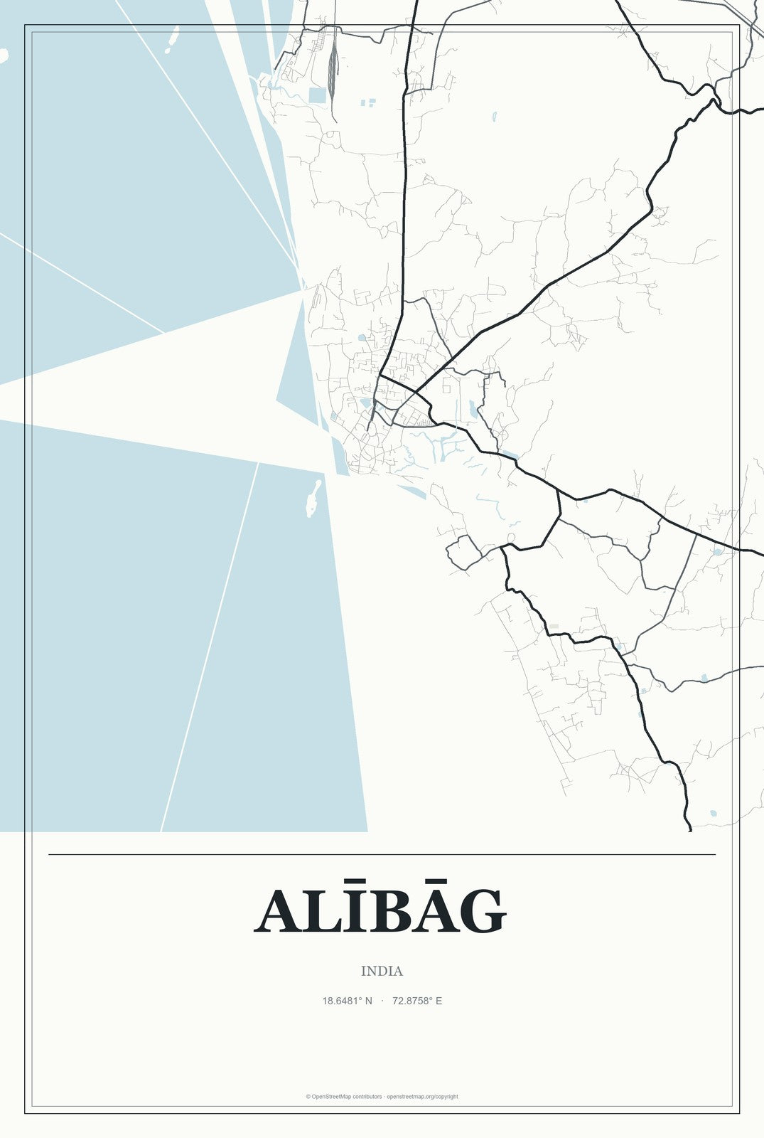 Alībāg, India City Map Aluminum Sign in Gallery Air style