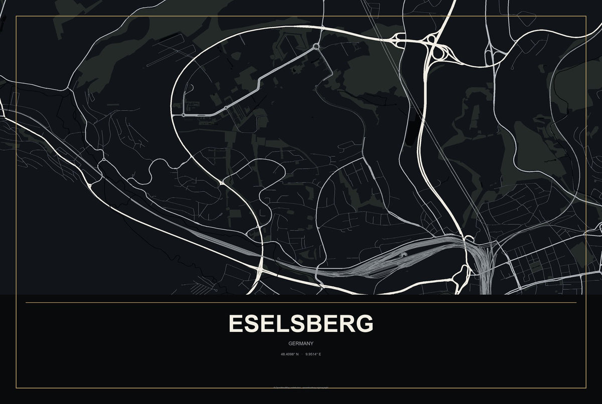 Eselsberg, Germany City Map Aluminum Sign in Metropolitan Noir style