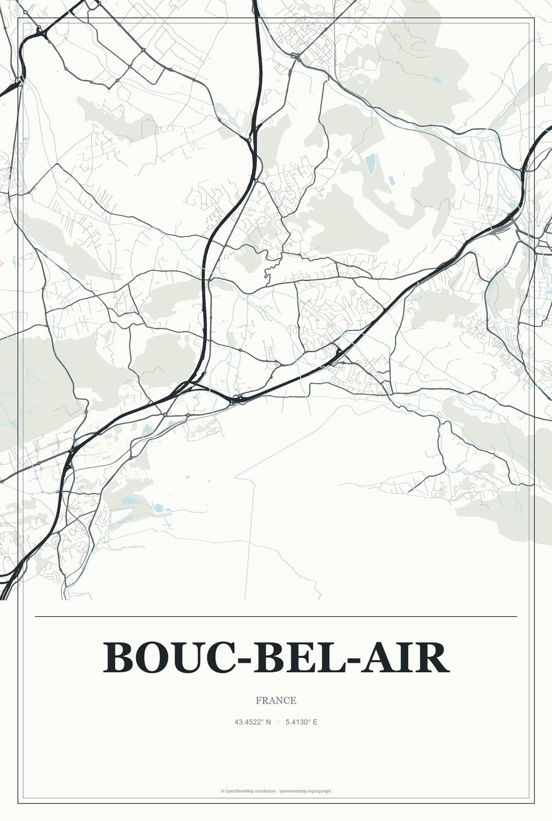Bouc-Bel-Air, France City Map Aluminum Sign in Gallery Air style
