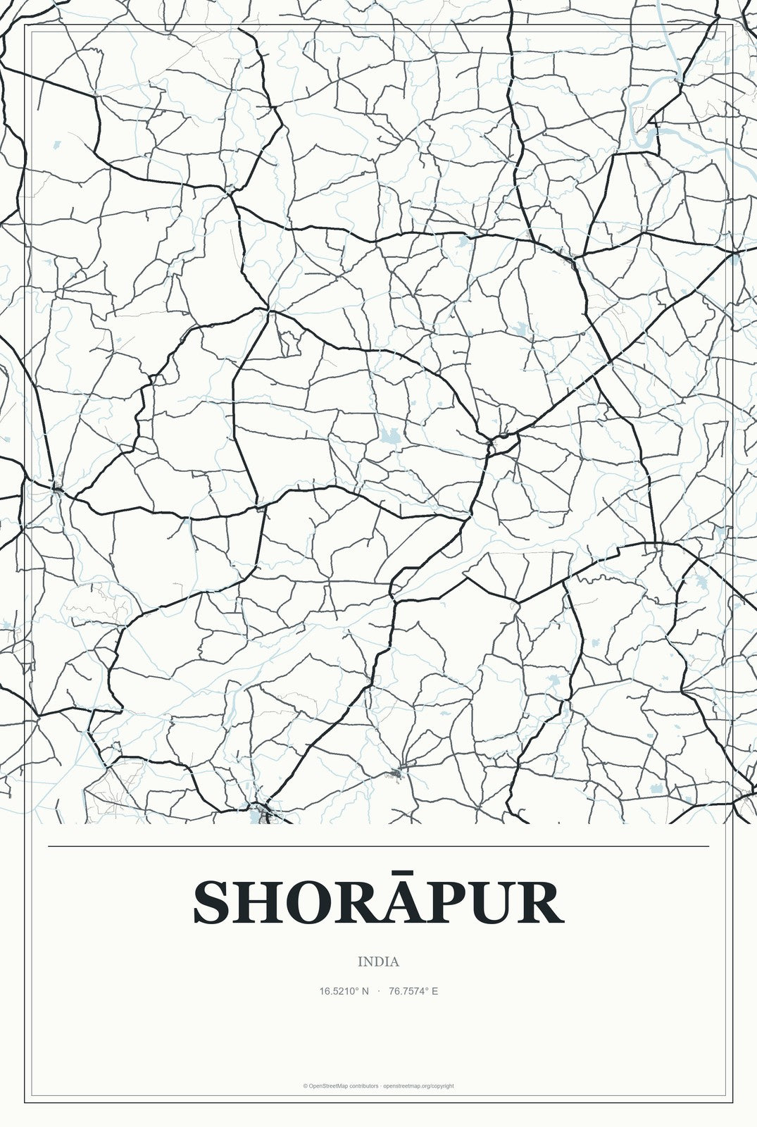 Shorāpur, India City Map Aluminum Sign in Gallery Air style