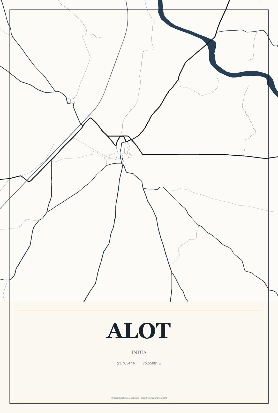 Alot, India City Map Aluminum Sign in Citrine Modern style