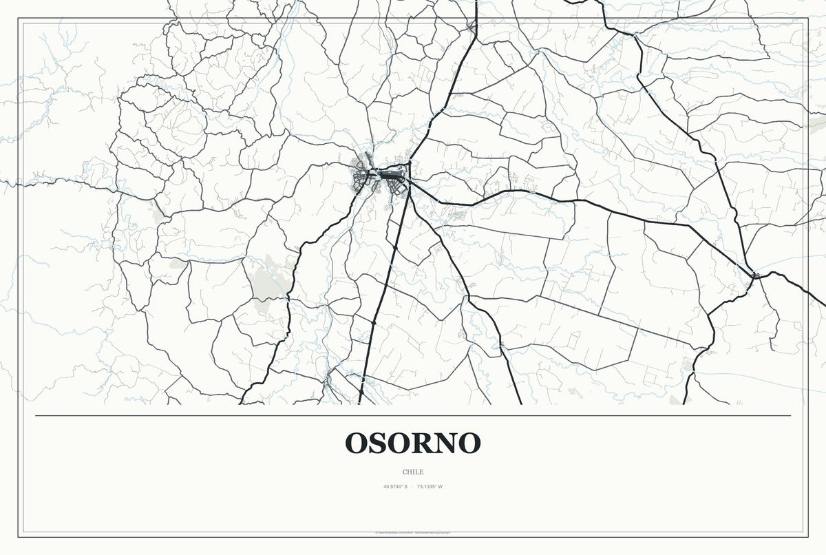 Osorno, Chile City Map Aluminum Sign in Gallery Air style