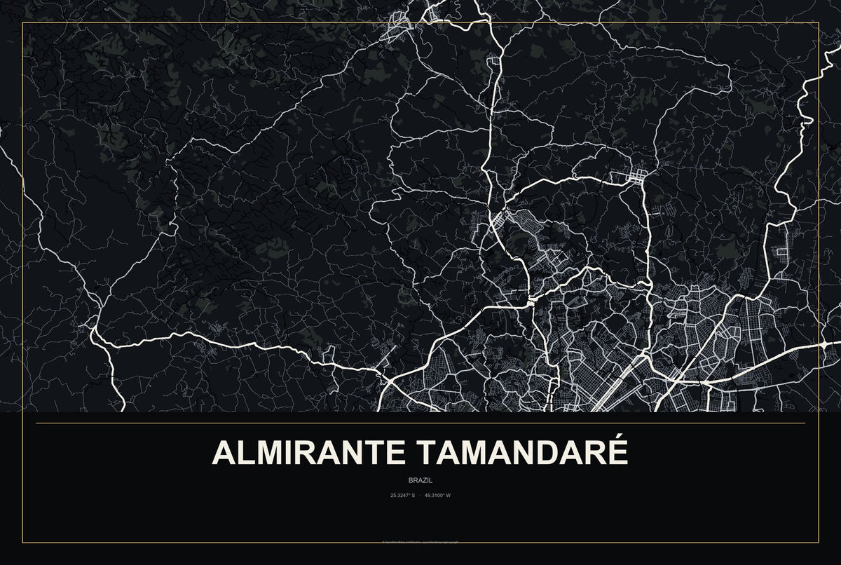Almirante Tamandaré, Brazil City Map Aluminum Sign in Metropolitan Noir style