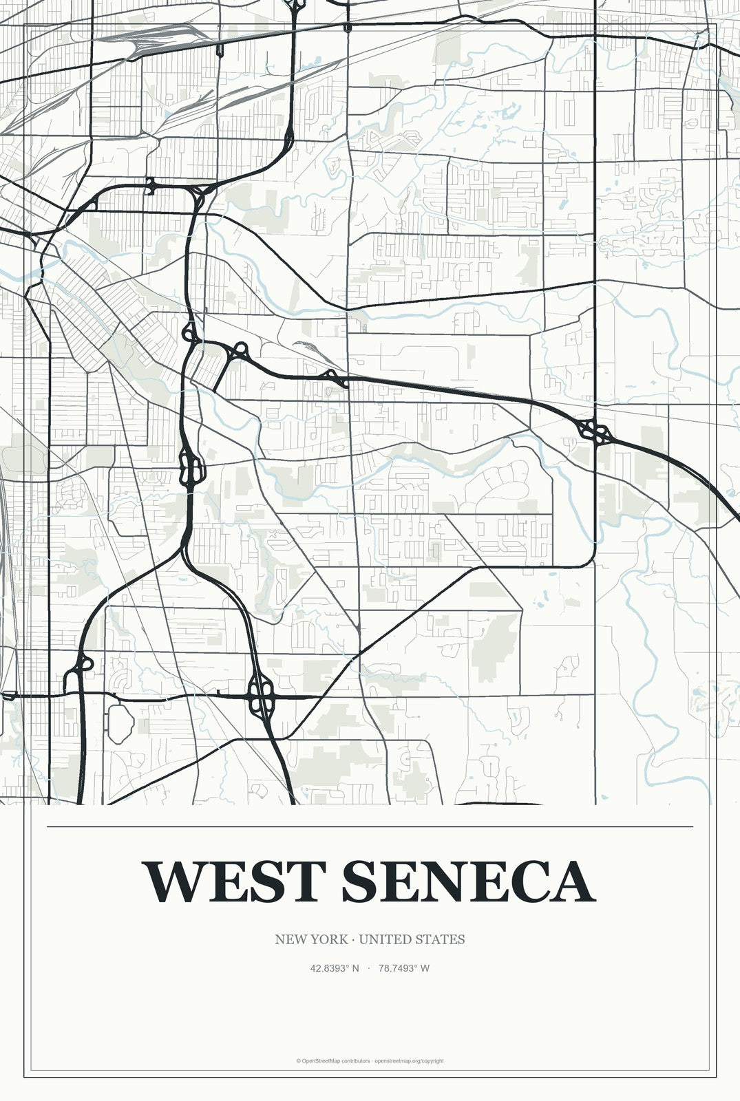 West Seneca, New York City Map Aluminum Sign in Gallery Air style