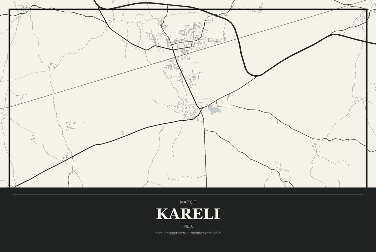 Kareli, India City Map Aluminum Sign in Museum Plaque style