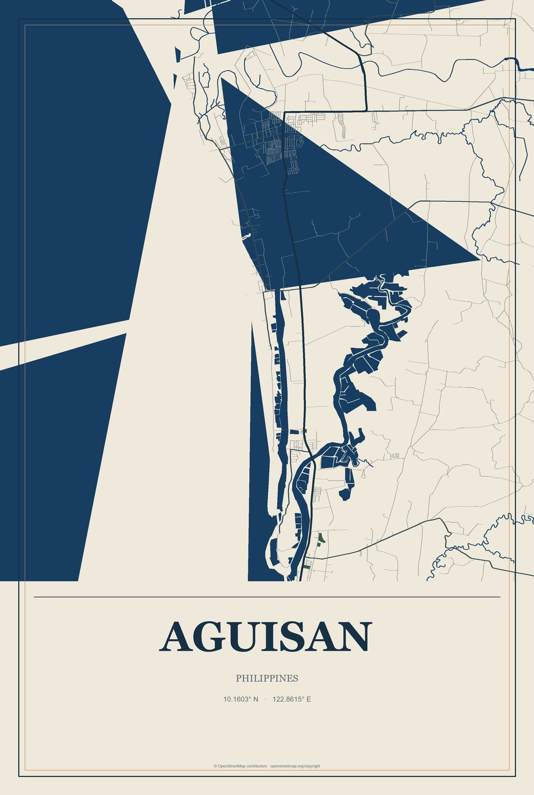 Aguisan, Philippines City Map Aluminum Sign in Coastal Cutout style
