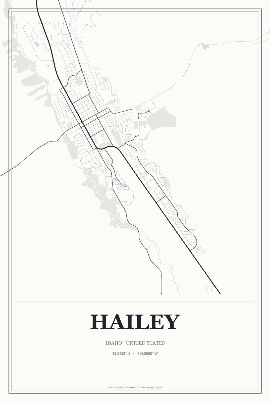 Hailey, Idaho City Map Aluminum Sign in Gallery Air style