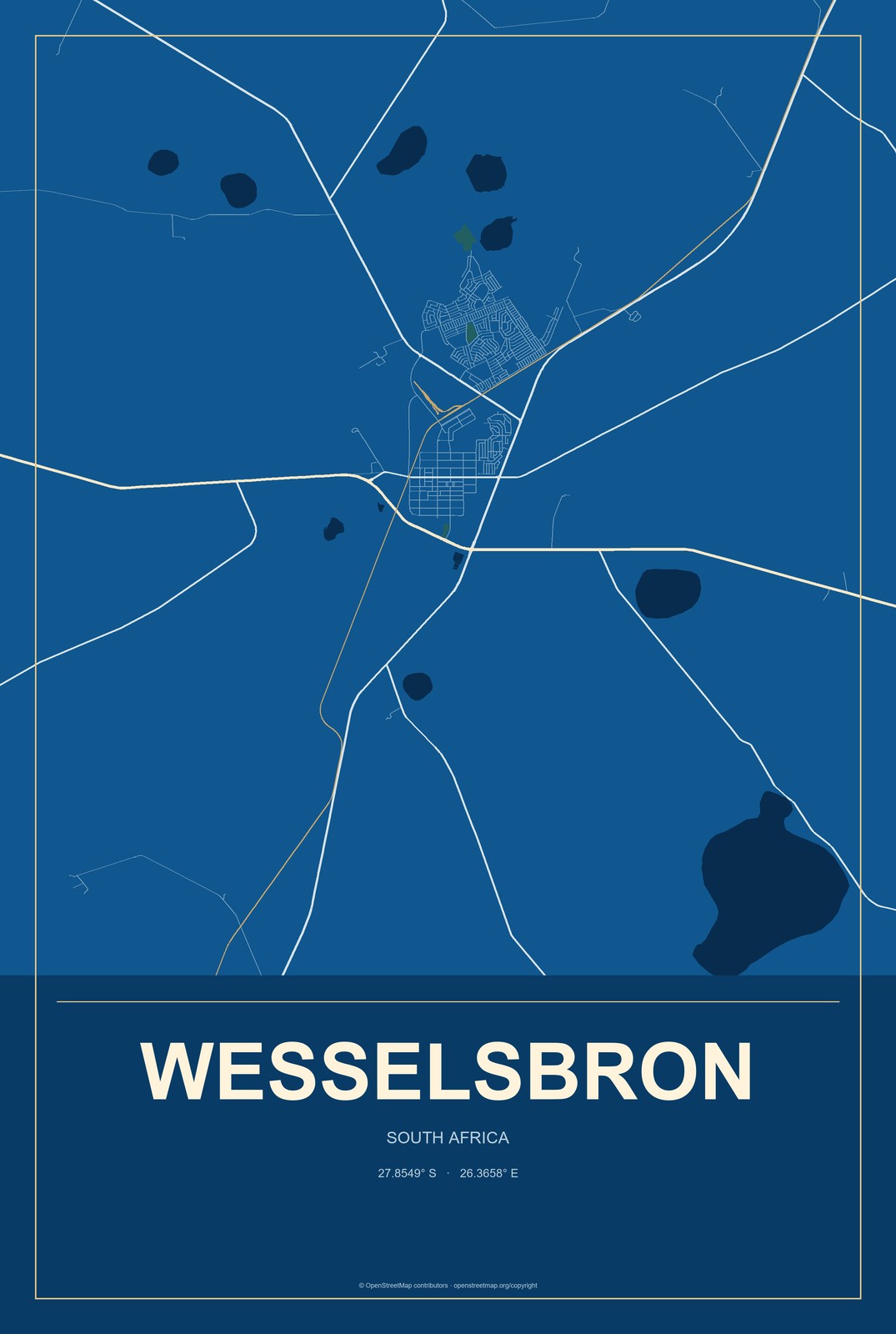 Wesselsbron, South Africa City Map Aluminum Sign in Harbor Cobalt style