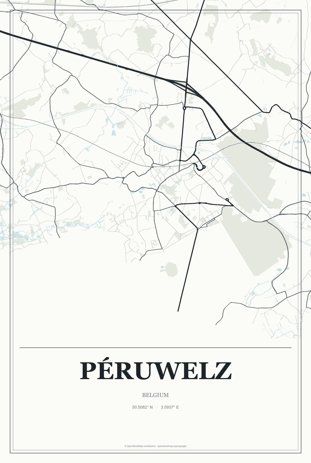Péruwelz, Belgium City Map Aluminum Sign in Gallery Air style