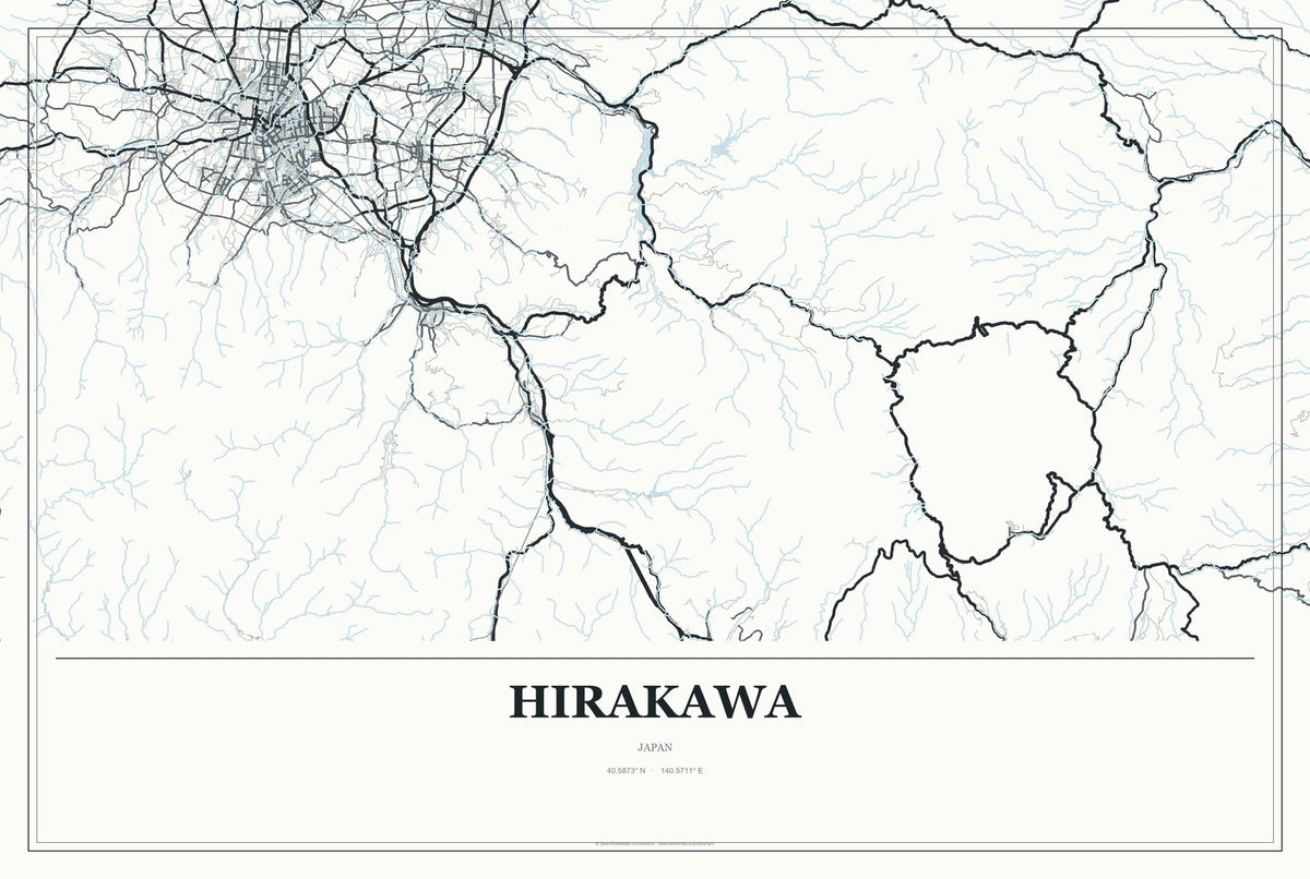 Hirakawa, Japan City Map Aluminum Sign in Gallery Air style