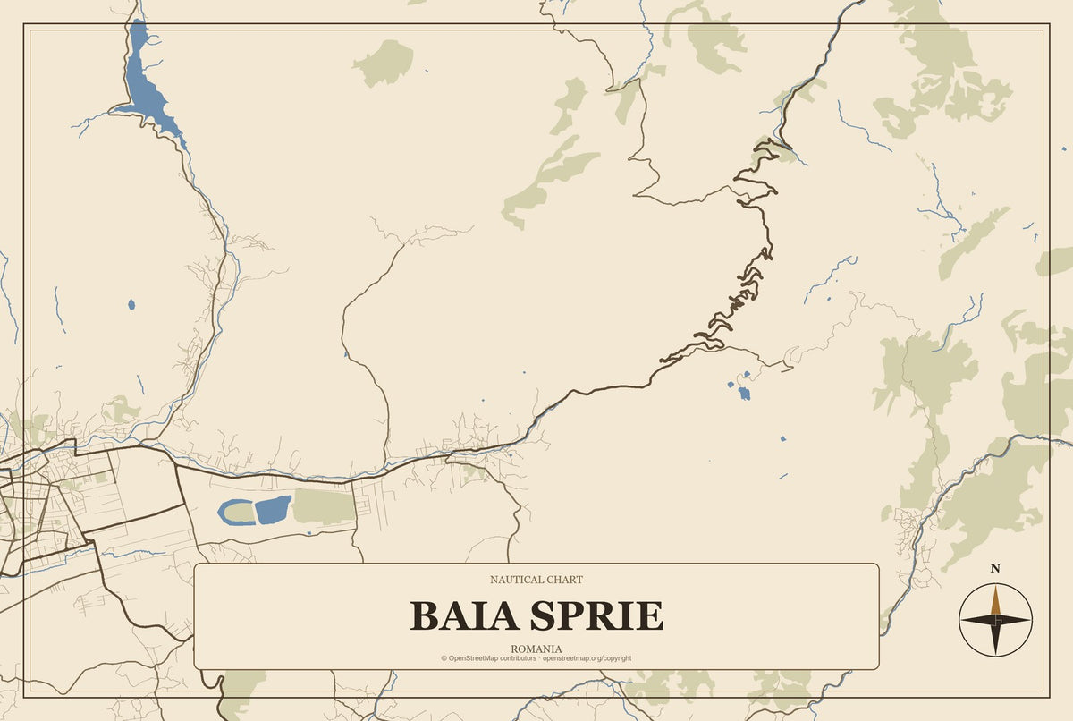 Baia Sprie, Romania City Map Aluminum Sign in Heritage Nautical style