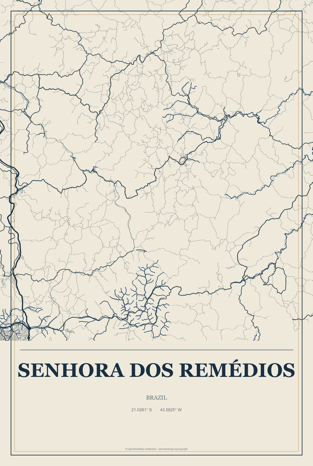 Senhora dos Remédios, Brazil City Map Aluminum Sign in Coastal Cutout style