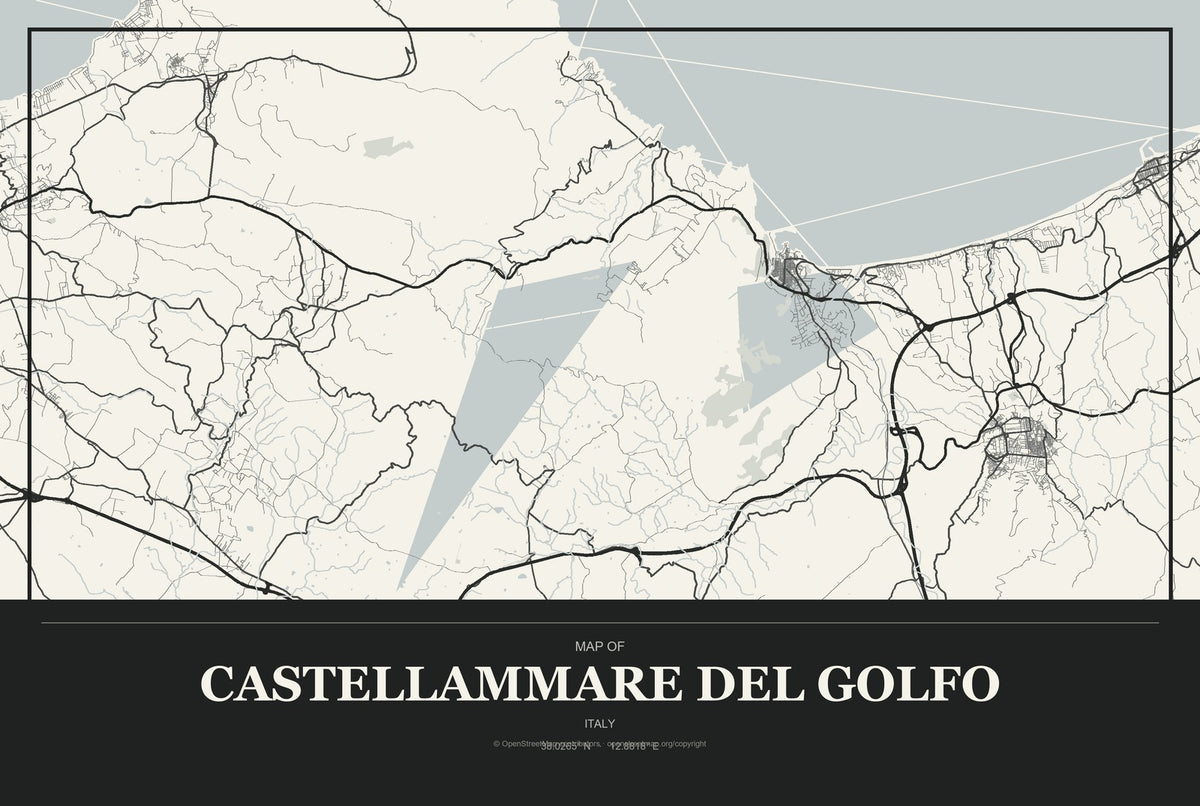 Castellammare del Golfo, Italy City Map Aluminum Sign in Museum Plaque style