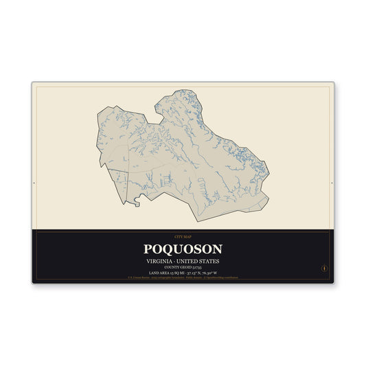 Poquoson city, Virginia Map Aluminum Sign in Museum Plaque style