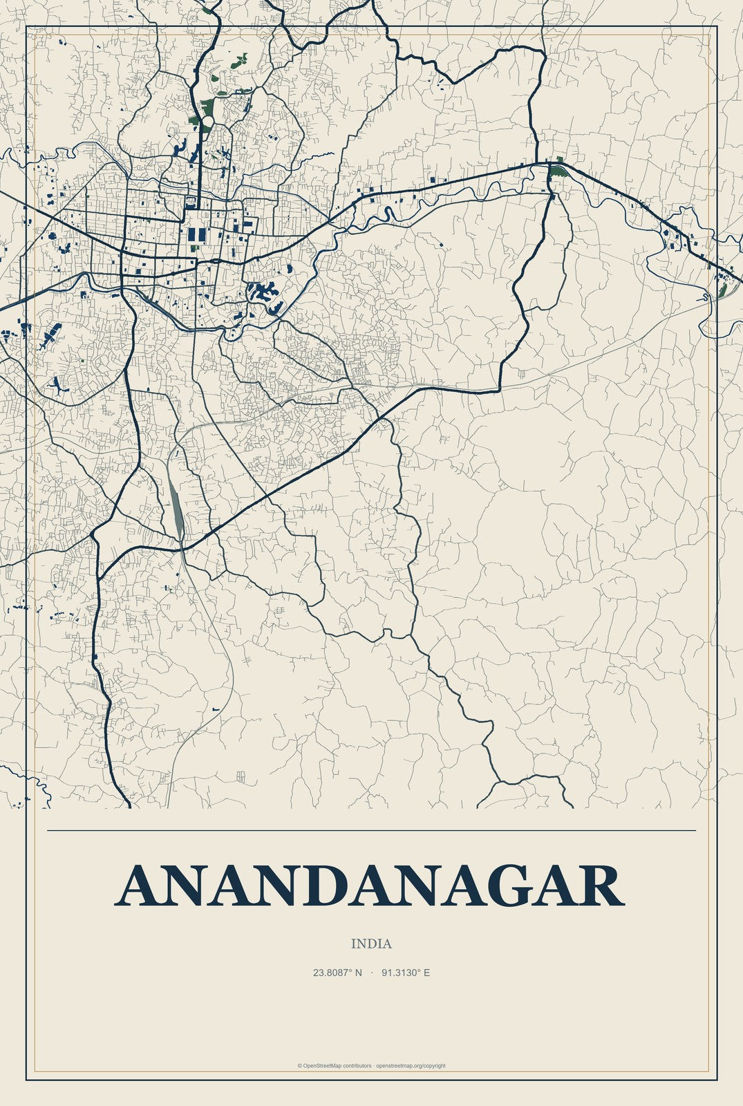 Anandanagar, India City Map Aluminum Sign in Coastal Cutout style