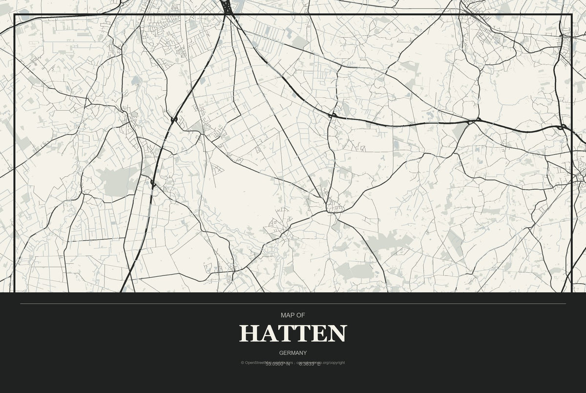 Hatten, Germany City Map Aluminum Sign in Museum Plaque style