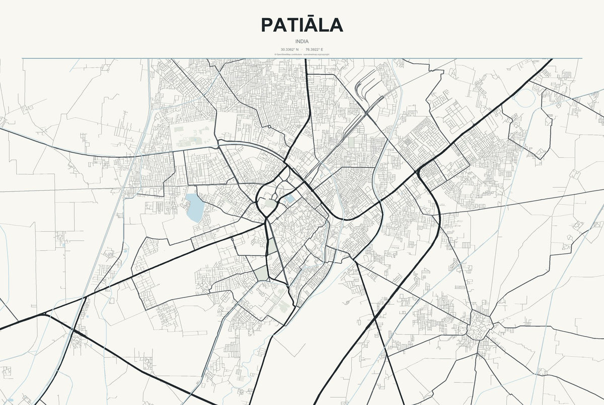 Patiāla, India City Map Aluminum Sign in Headline Atlas style