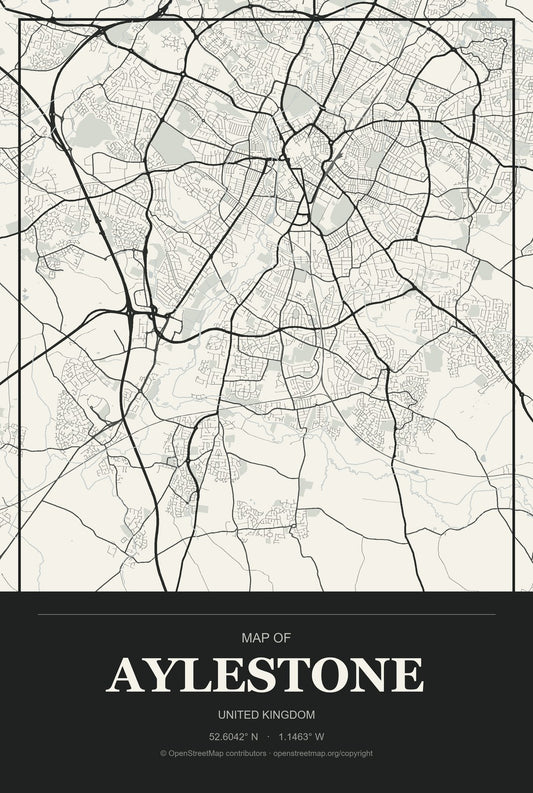 Aylestone, United Kingdom City Map Aluminum Sign in Museum Plaque style