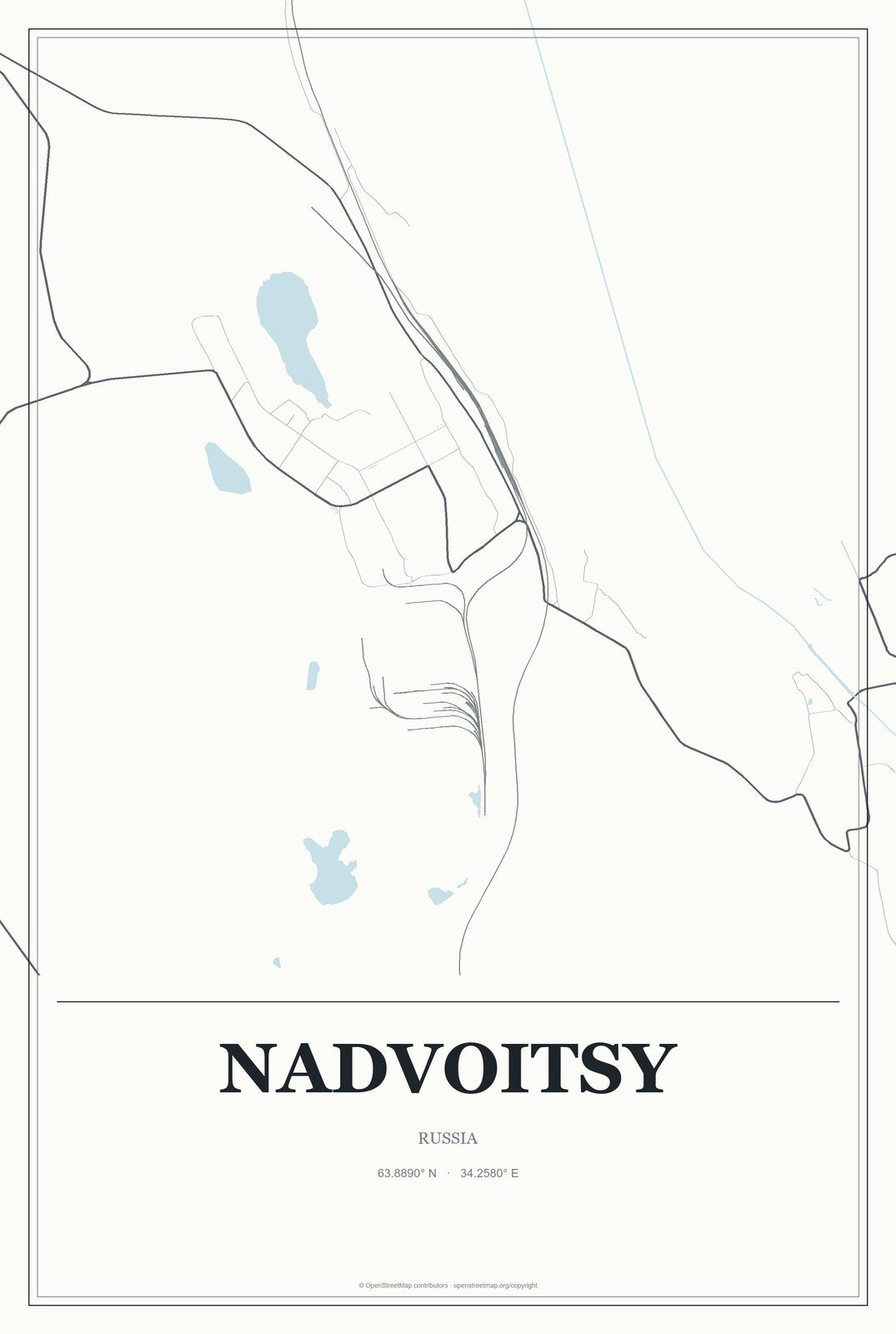 Nadvoitsy, Russia City Map Aluminum Sign in Gallery Air style