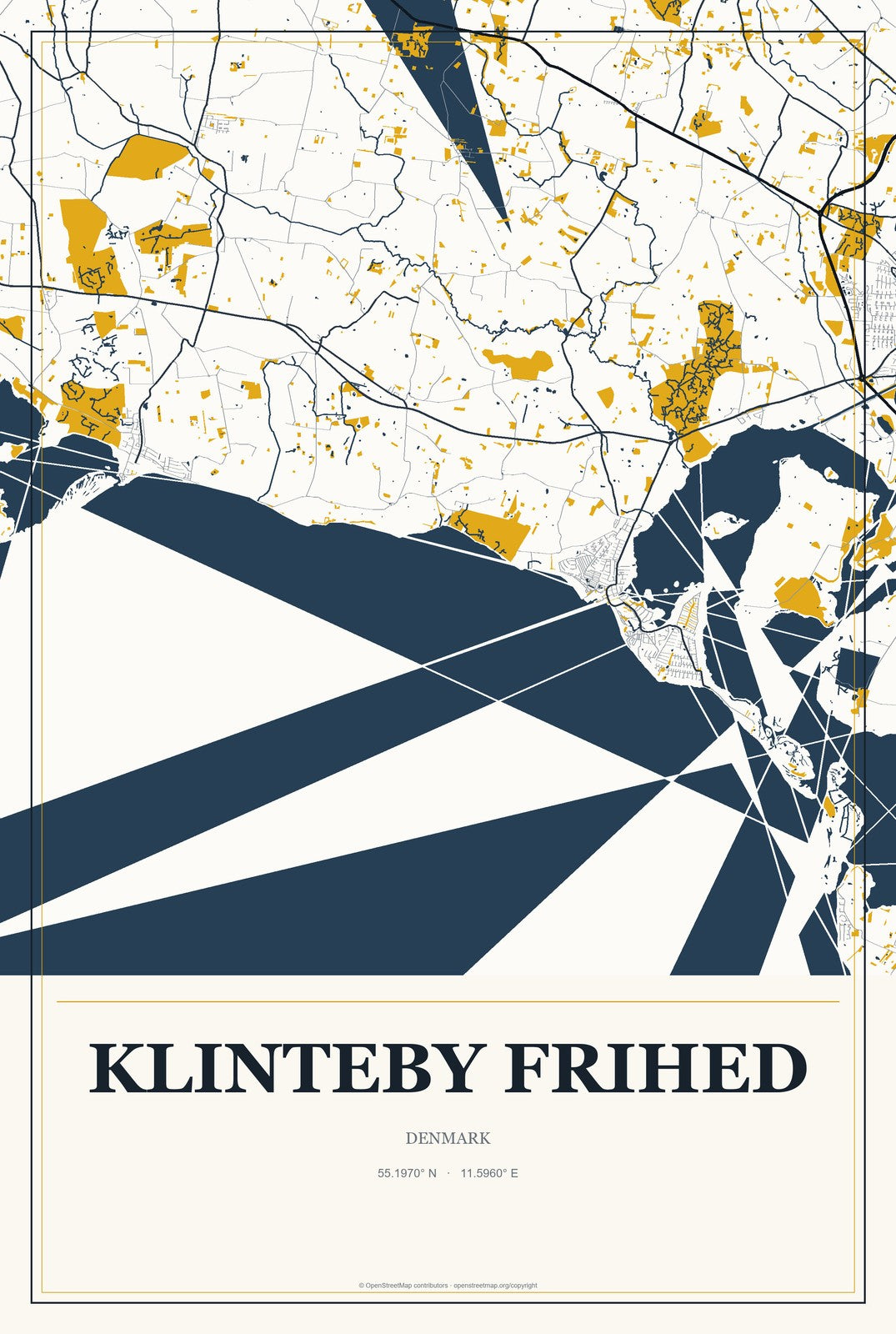 Klinteby Frihed, Denmark City Map Aluminum Sign in Citrine Modern style