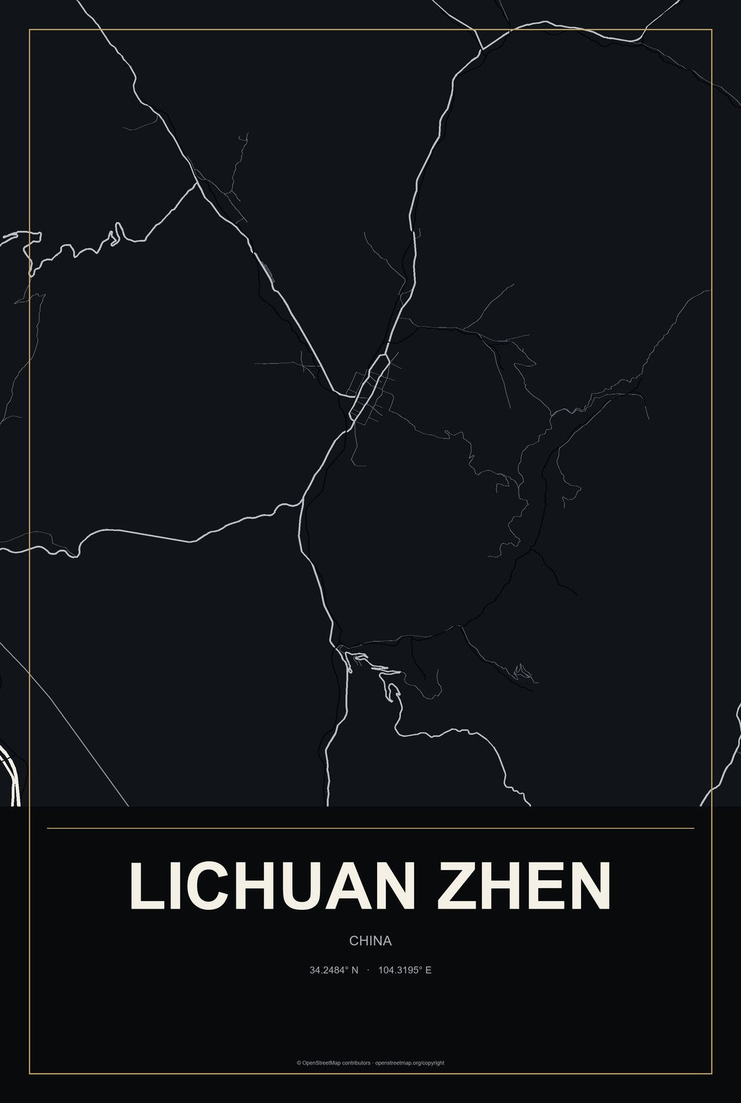 Lichuan Zhen, China City Map Aluminum Sign in Metropolitan Noir style