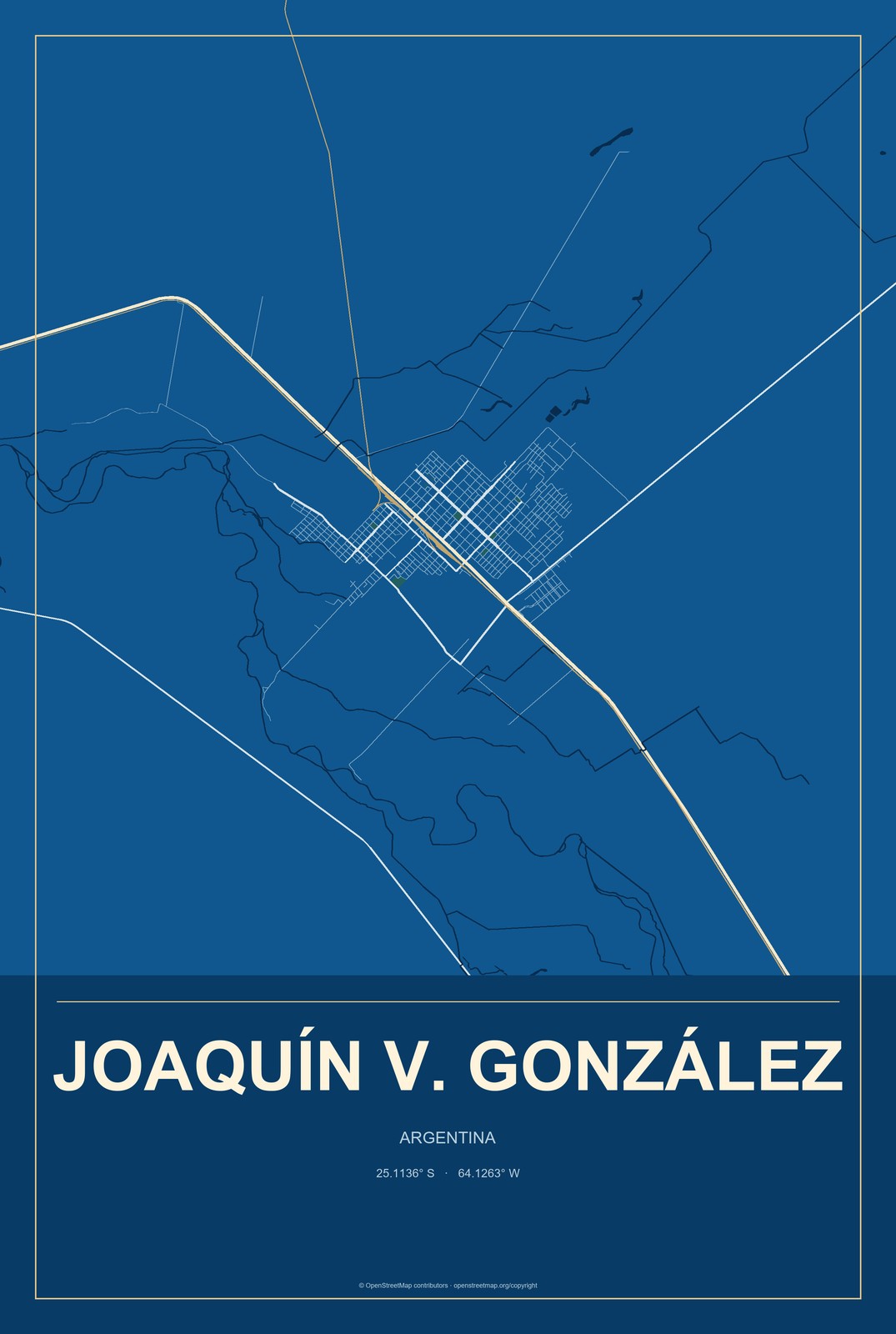 Joaquín V. González, Argentina City Map Aluminum Sign in Harbor Cobalt style