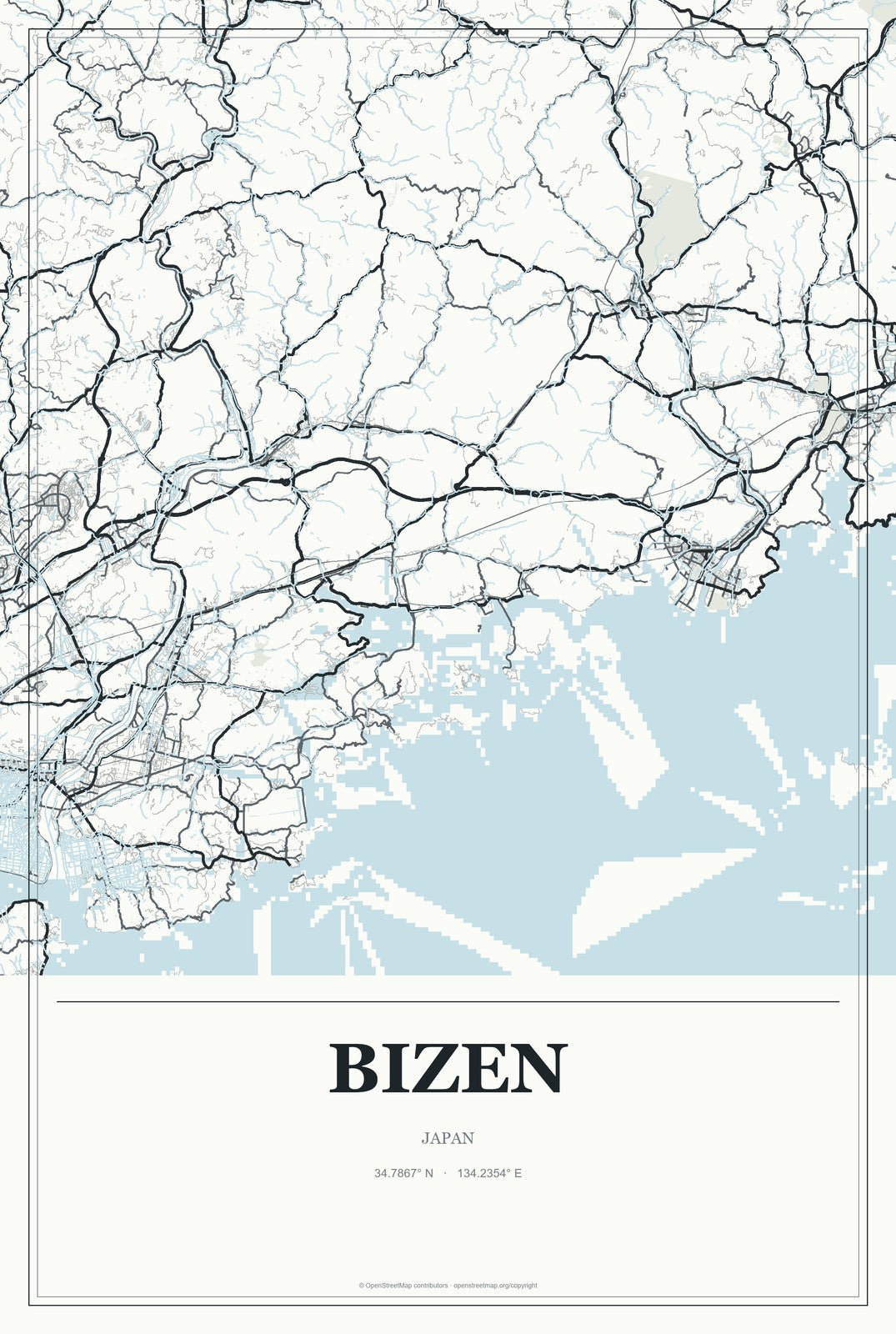 Bizen, Japan City Map Aluminum Sign in Gallery Air style