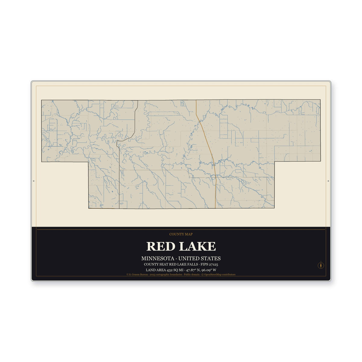 Red Lake County, Minnesota Map Aluminum Sign in Museum Plaque style