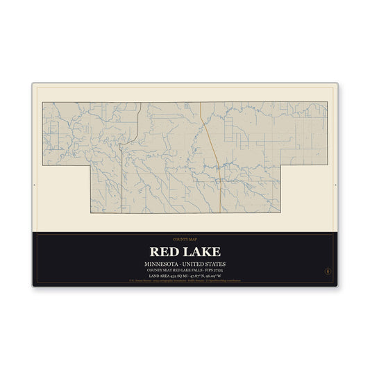 Red Lake County, Minnesota Map Aluminum Sign in Museum Plaque style