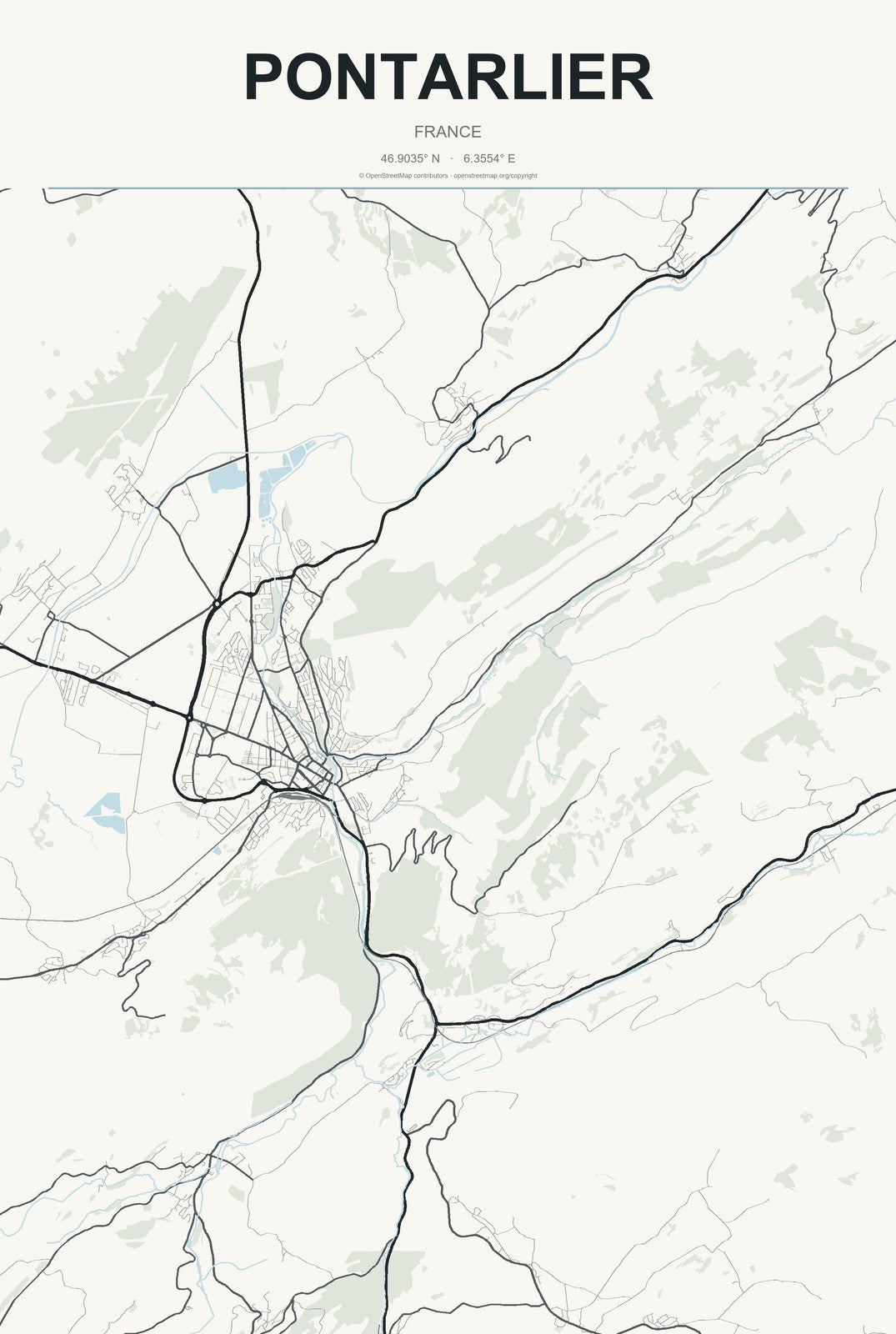 Pontarlier, France City Map Aluminum Sign in Headline Atlas style