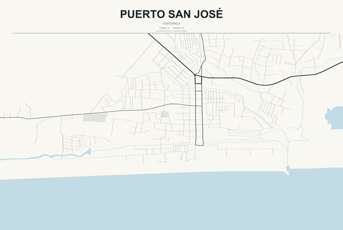Puerto San José, Guatemala City Map Aluminum Sign in Headline Atlas style