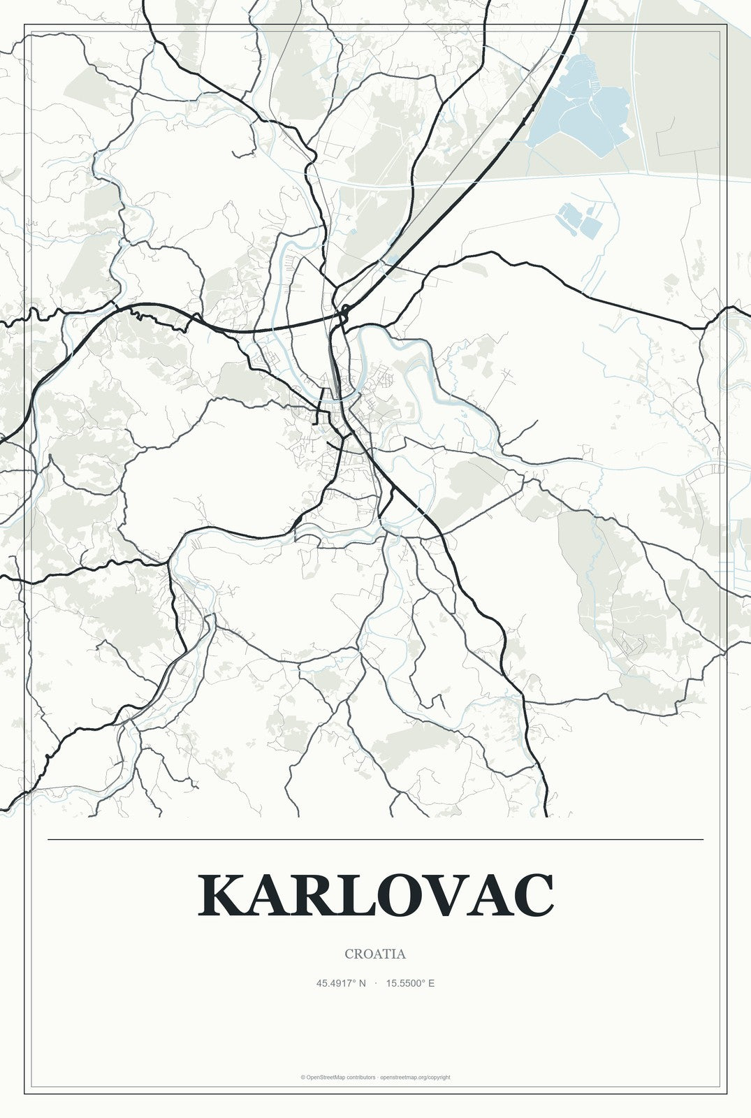 Karlovac, Croatia City Map Aluminum Sign in Gallery Air style