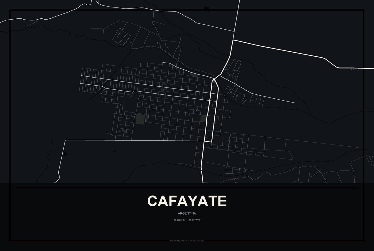 Cafayate, Argentina City Map Aluminum Sign in Metropolitan Noir style