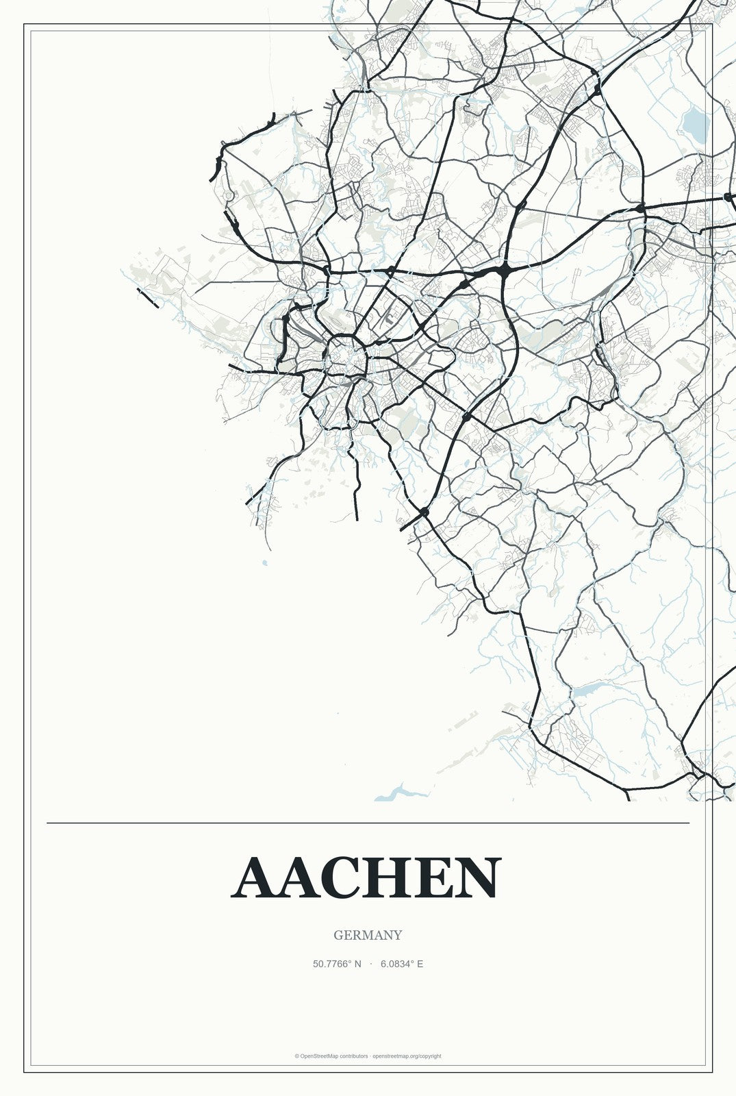 Aachen, Germany City Map Aluminum Sign in Gallery Air style