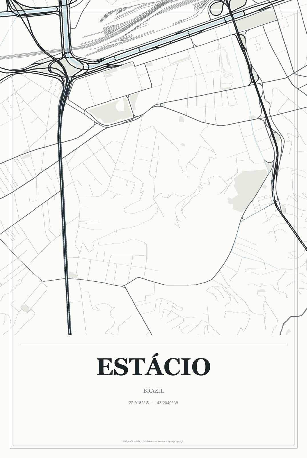 Estácio, Brazil City Map Aluminum Sign in Gallery Air style