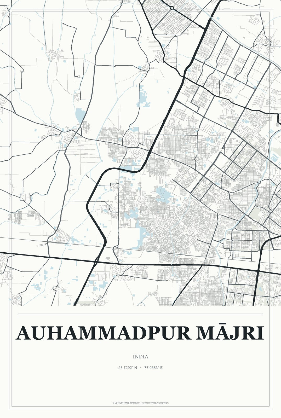 Auhammadpur Mājri, India City Map Aluminum Sign in Gallery Air style