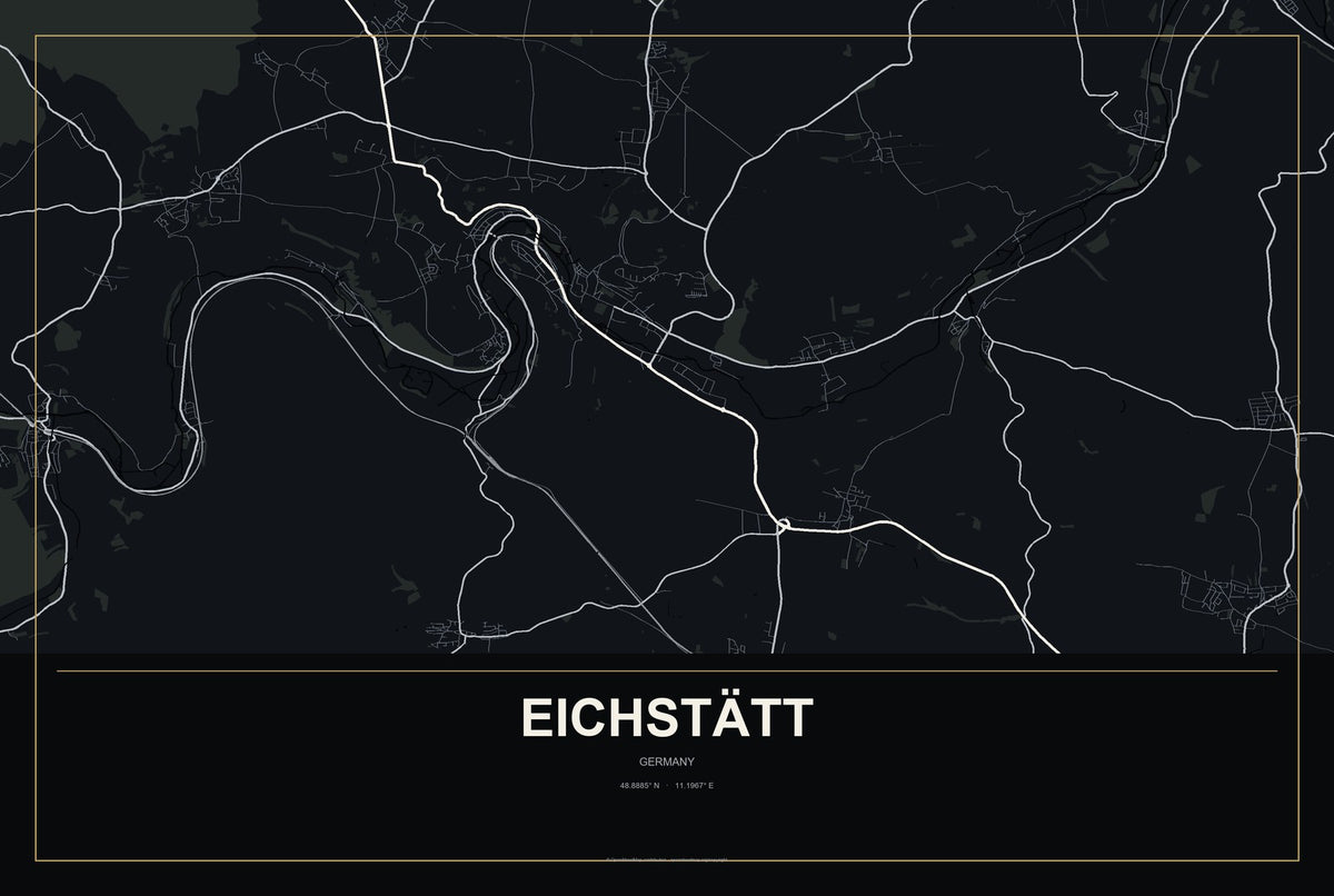 Eichstätt, Germany City Map Aluminum Sign in Metropolitan Noir style