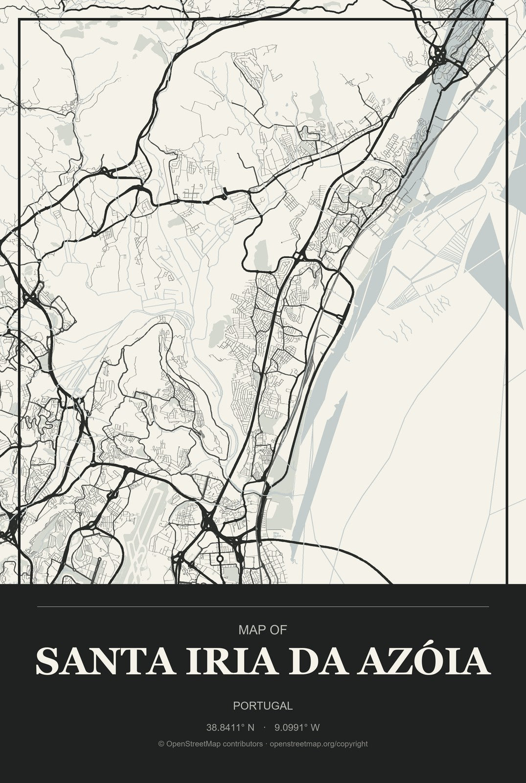 Santa Iria da Azóia, Portugal City Map Aluminum Sign in Museum Plaque style