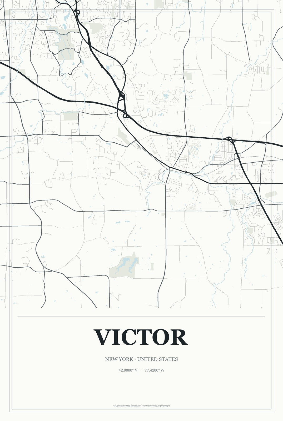Victor, New York City Map Aluminum Sign in Gallery Air style