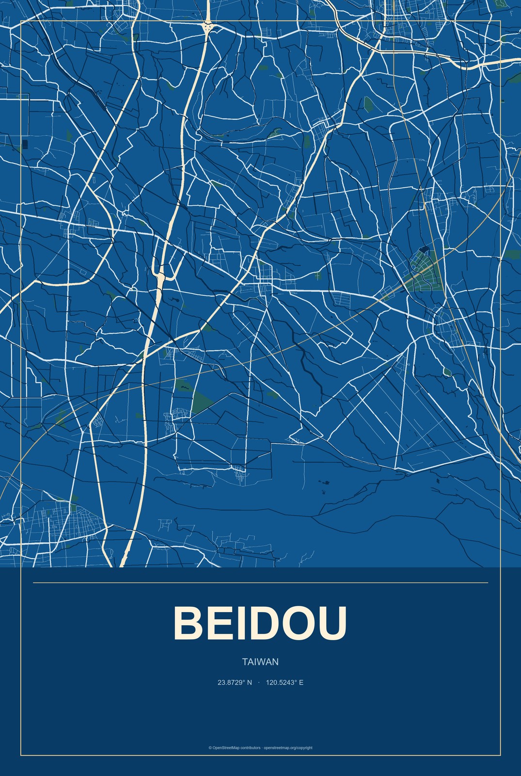 Beidou, Taiwan City Map Aluminum Sign in Harbor Cobalt style