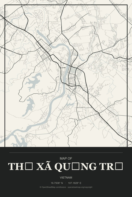 thị xã Quảng Trị, Vietnam City Map Aluminum Sign in Museum Plaque style