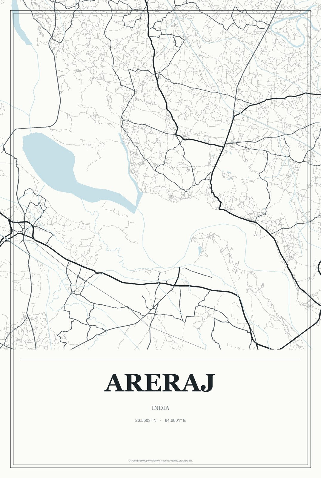 Areraj, India City Map Aluminum Sign in Gallery Air style