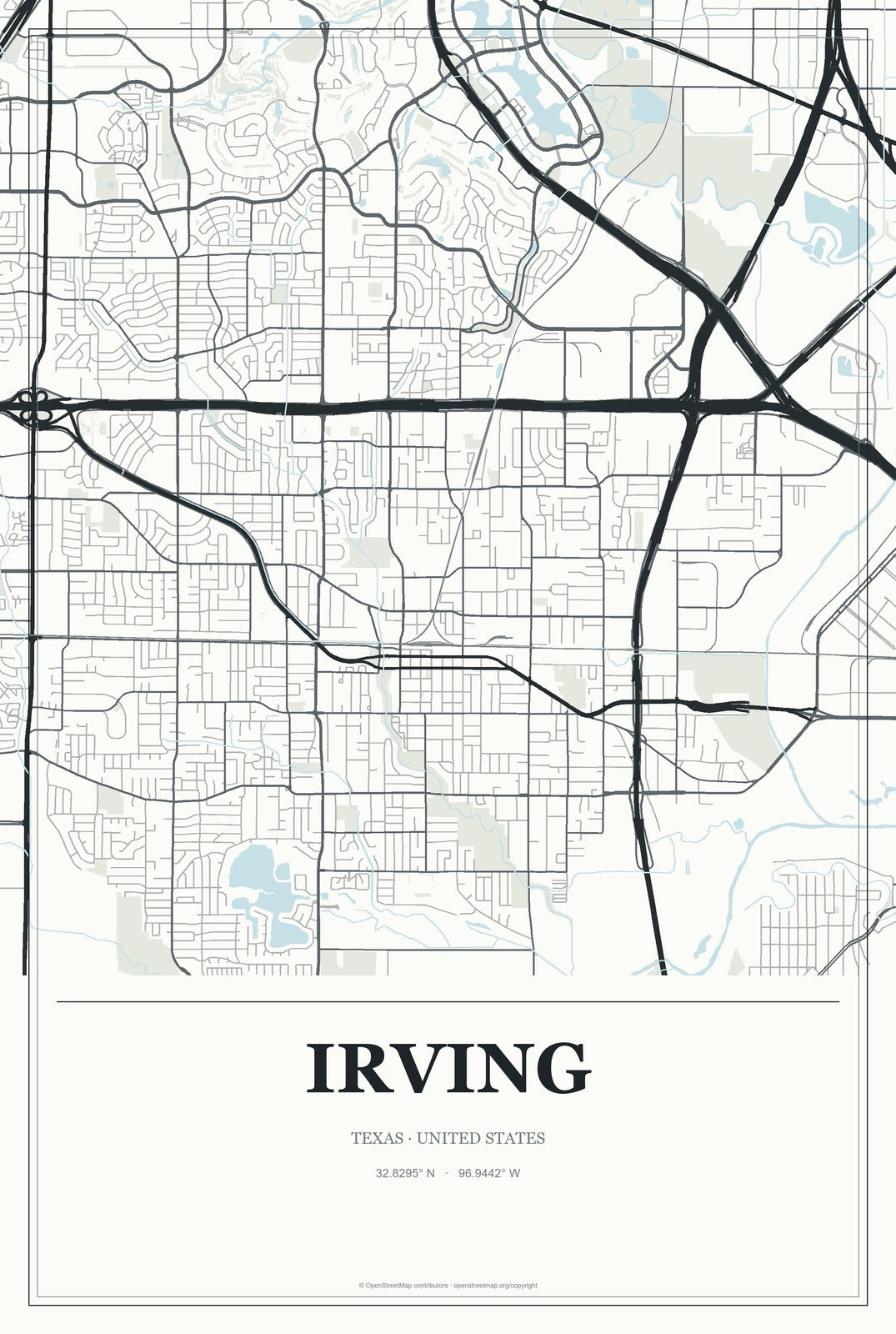 Irving, Texas City Map Aluminum Sign in Gallery Air style