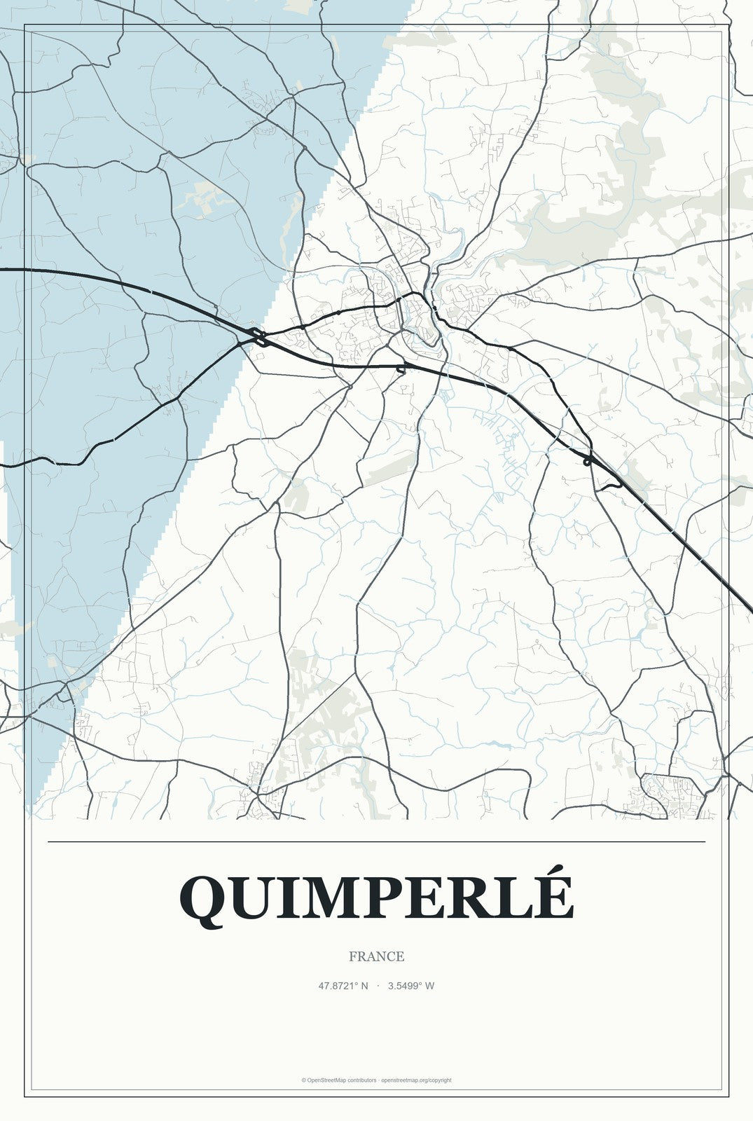 Quimperlé, France City Map Aluminum Sign in Gallery Air style