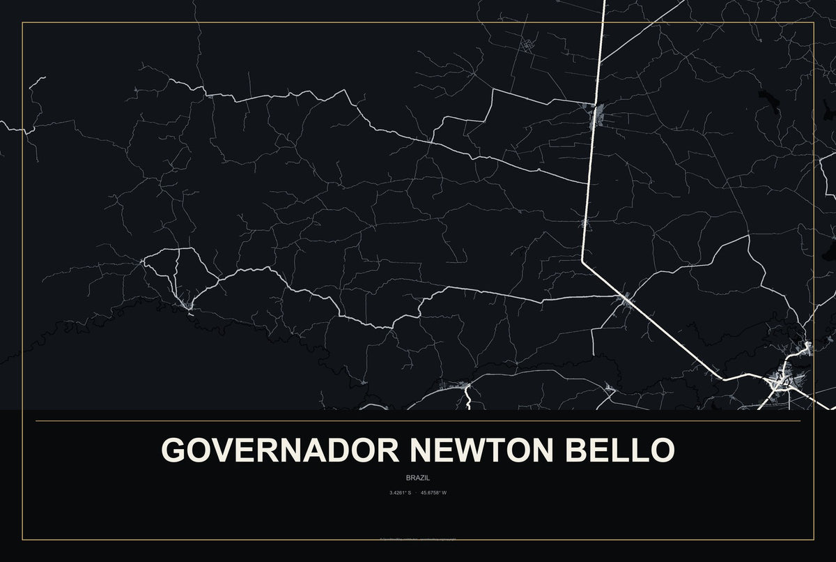 Governador Newton Bello, Brazil City Map Aluminum Sign in Metropolitan Noir style